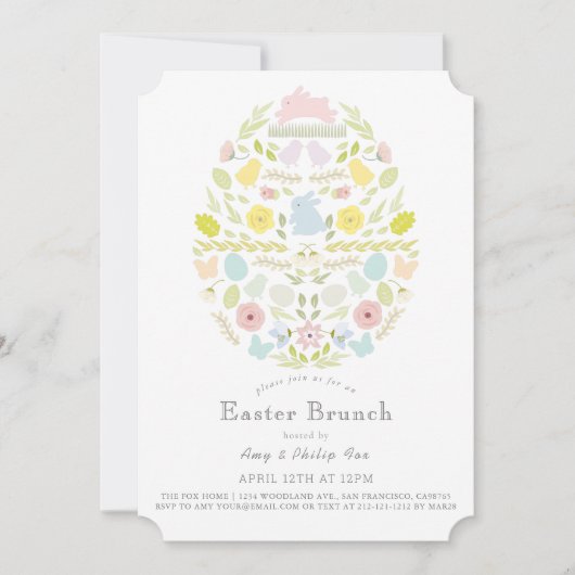 Floral Bunny Easter Egg Green Easter Brunch Kaart (Voorkant)