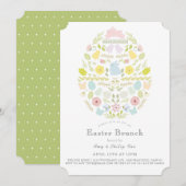 Floral Bunny Easter Egg Green Easter Brunch Kaart (Voorkant / Achterkant)