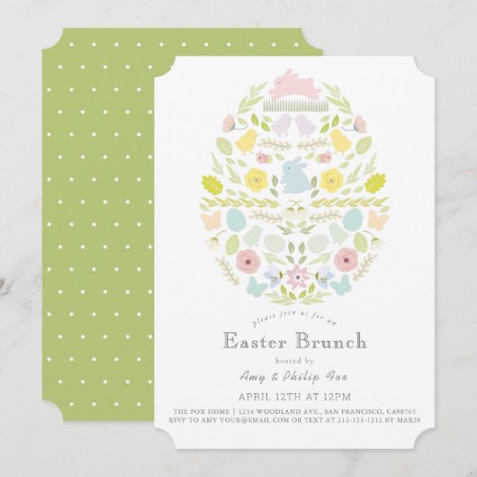 Floral Bunny Easter Egg Green Easter Brunch Kaart (Voorkant / Achterkant)