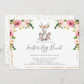 Floral Bunny Easter Egg Hunt Invitation Kaart (Voorkant / Achterkant)