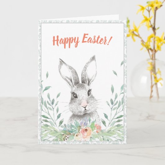 Floral Bunny Easter Kaart (Gele Bloem)