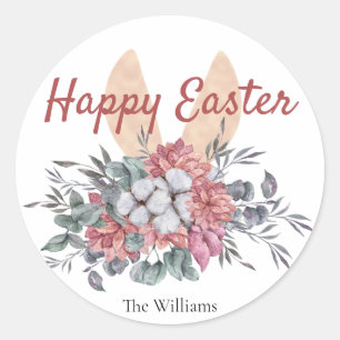 Floral Bunny Easter Ronde Sticker