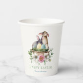 Floral Bunny Eggs Happy Pasen Papieren Bekers (Voorkant)