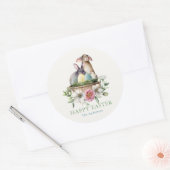 Floral Bunny Eggs Happy Pasen Ronde Sticker (Envelop)