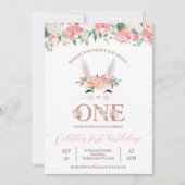 Floral Bunny Face Some Bunny 1st Birthday Kaart (Voorkant)