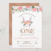 Floral Bunny Face Some Bunny 1st Birthday Kaart (Voorkant / Achterkant)