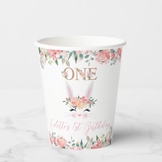 Floral Bunny Face Some Bunny 1st Birthday Papieren Bekers (Voorkant)