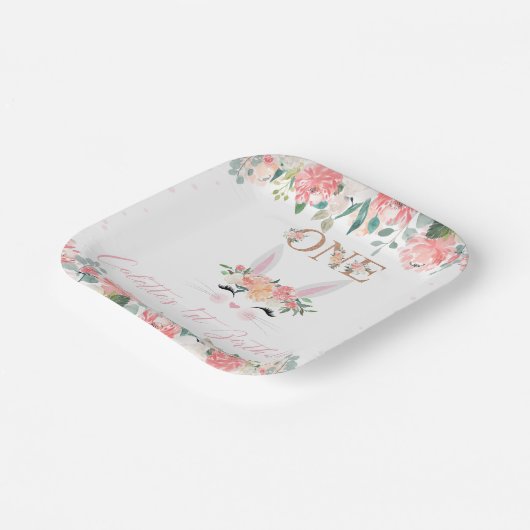 Floral Bunny Face Some Bunny 1st Birthday Papieren Bordje (Gebogen)