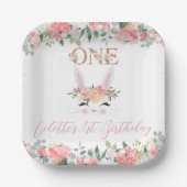 Floral Bunny Face Some Bunny 1st Birthday Papieren Bordje (Voorkant)