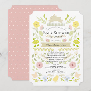 Floral Bunny Foliage Pink Girl Baby shower per pos Kaart
