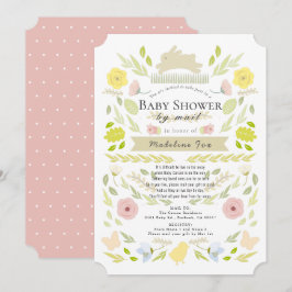 Floral Bunny Foliage Roze Meisje Baby shower door Kaart