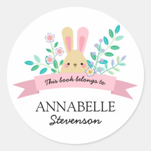 Floral Bunny   Geel & Roze Dit boek behoort tot Ronde Sticker