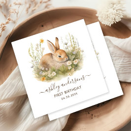 Floral Bunny Girl's Spring 1st Birthday Servet