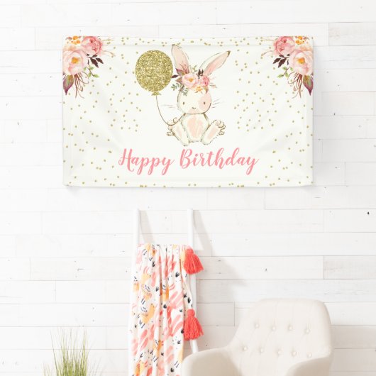 Floral Bunny Happy Birthday Banner (Insitu)