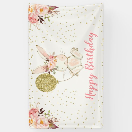 Floral Bunny Happy Birthday Banner (Verticaal)