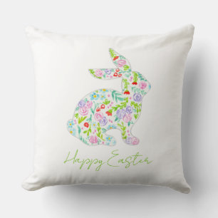 Floral Bunny HAPPY EASTER Spring Kleurrijk Plezier Kussen