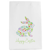 Floral Bunny HAPPY EASTER Spring Kleurrijk Plezier Medium Cadeauzakje (Voorkant)