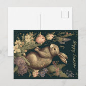 Floral Bunny Hop: Antiek paasgroeten, hap Briefkaart (Voorkant / Achterkant)
