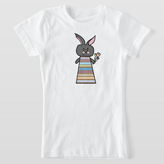 Floral Bunny Illustration T-Shirt voor Meisjes (Laagn)