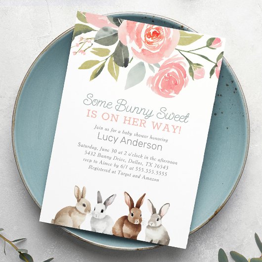 Floral Bunny Meisje Baby shower Kaart