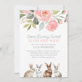 Floral Bunny Meisje Baby shower Kaart (Voorkant)