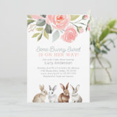 Floral Bunny Meisje Baby shower Kaart (Staand voorkant)