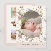 Floral Bunny Meisje Foto Geboorte Aankondiging (Voorkant / Achterkant)