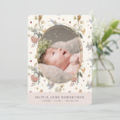 Floral Bunny Meisje Foto Geboorte Aankondiging (Staand voorkant)