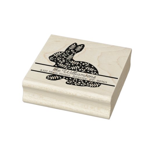 Floral Bunny Monogram Retouradres Rubberstempel (Stempel)