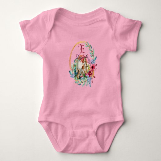 Floral Bunny Painting Egg Monogram Aangepaste naam Romper (Voorkant)