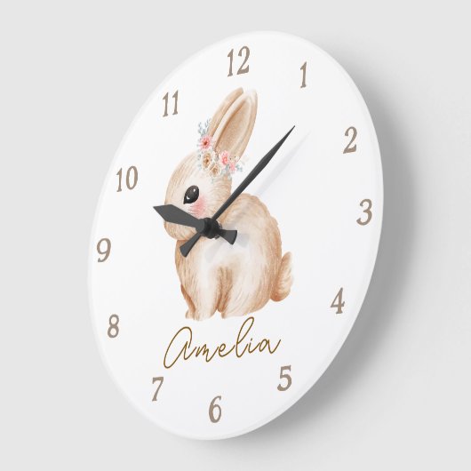 Floral Bunny Personalized Nursery Wall Clock Custo Grote Klok (Hoek)