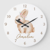 Floral Bunny Personalized Nursery Wall Clock Custo Grote Klok (Voorkant)