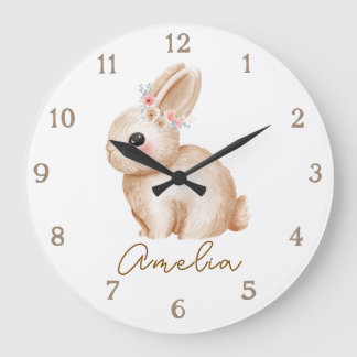 Floral Bunny Personalized Nursery Wall Clock Custo Grote Klok