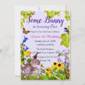 Floral Bunny Rabbit 1e Verjaardag Kaart (Voorkant)