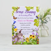 Floral Bunny Rabbit 1e Verjaardag Kaart (Staand voorkant)