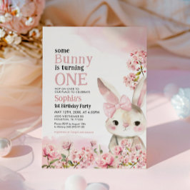 Floral Bunny Rabbit 1e verjaardag Uitnodiging