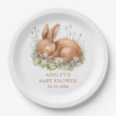 Floral Bunny Rabbit Baby shower Papieren Bordje (Voorkant)