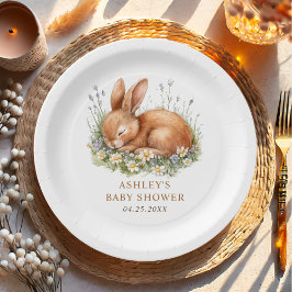 Floral Bunny Rabbit Baby shower Papieren Bordje