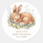 Floral Bunny Rabbit Baby shower Ronde Sticker (Voorkant)
