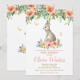 Floral Bunny Rabbit Baby shower Woodland Baby Girl Kaart