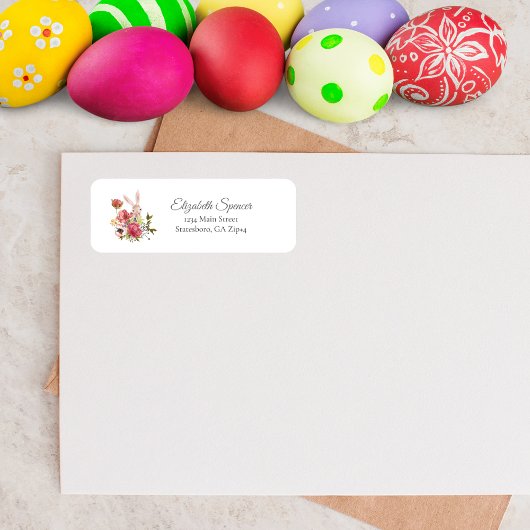 Floral Bunny Rabbit Return Address Etiket