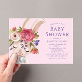 Floral Bunny Rabbit Waterverf Cute Baby shower Acryl Uitnodigingen (Insitu (Draagbaar))