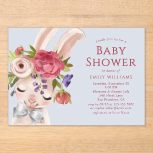 Floral Bunny Rabbit Waterverf Cute Baby shower Acryl Uitnodigingen