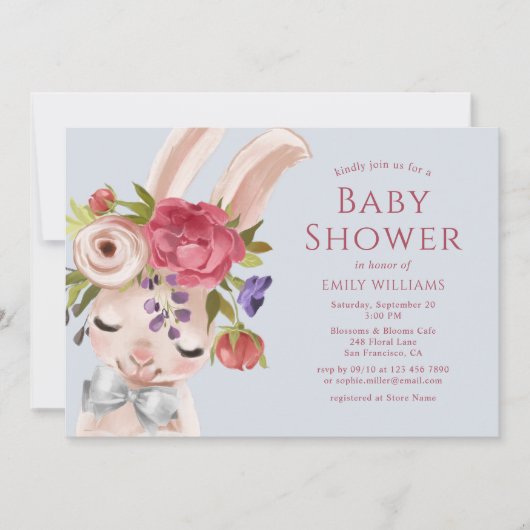 Floral Bunny Rabbit Waterverf Cute Baby shower Kaart (Voorkant)
