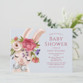 Floral Bunny Rabbit Waterverf Cute Baby shower Kaart (Staand voorkant)