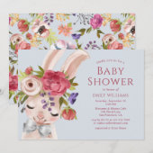 Floral Bunny Rabbit Waterverf Cute Baby shower Kaart (Voorkant / Achterkant)