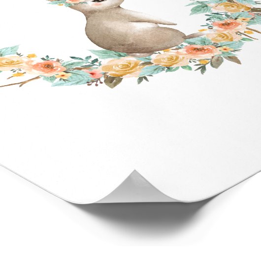 Floral Bunny Rabbit Waterverf Woodland Nursery Poster (Hoek)