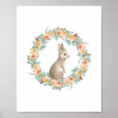 Floral Bunny Rabbit Waterverf Woodland Nursery Poster (Voorkant)