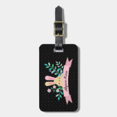 Floral Bunny | Roze en zwart | Aangepaste naam Bagagelabel (Voorkant verticaal)