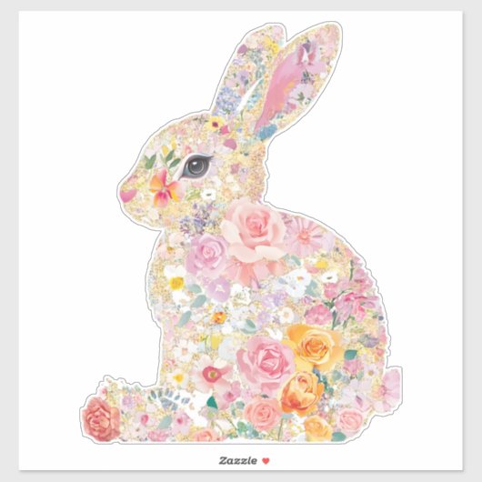 Floral Bunny Silhouette Sticker (Vel)